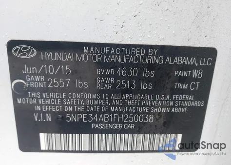 2015 Hyundai Sonata Limited 2.0T из США, поврежденный, VIN 5NPE34AB1FH250038